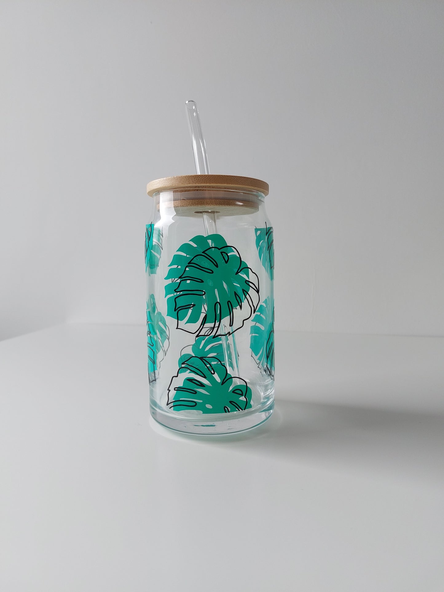 Monstera Leaves Bamboo Glass Mug