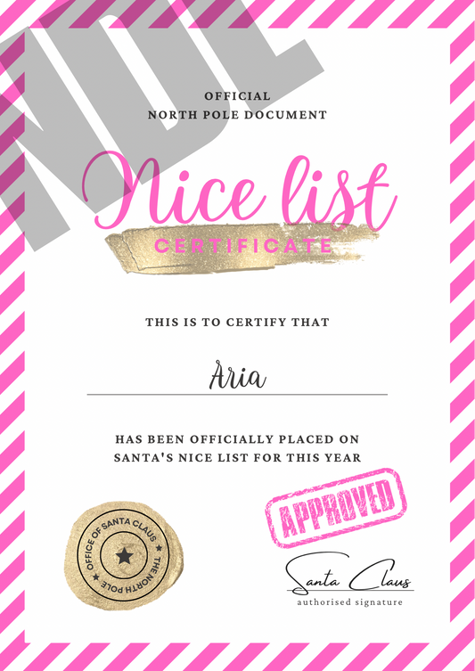Nice List Certificate